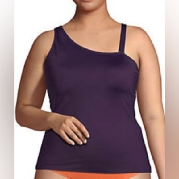 NEW-Lands End Tankini Swim Purple Top Beachwear Angled Chest. - Picture 1 of 5